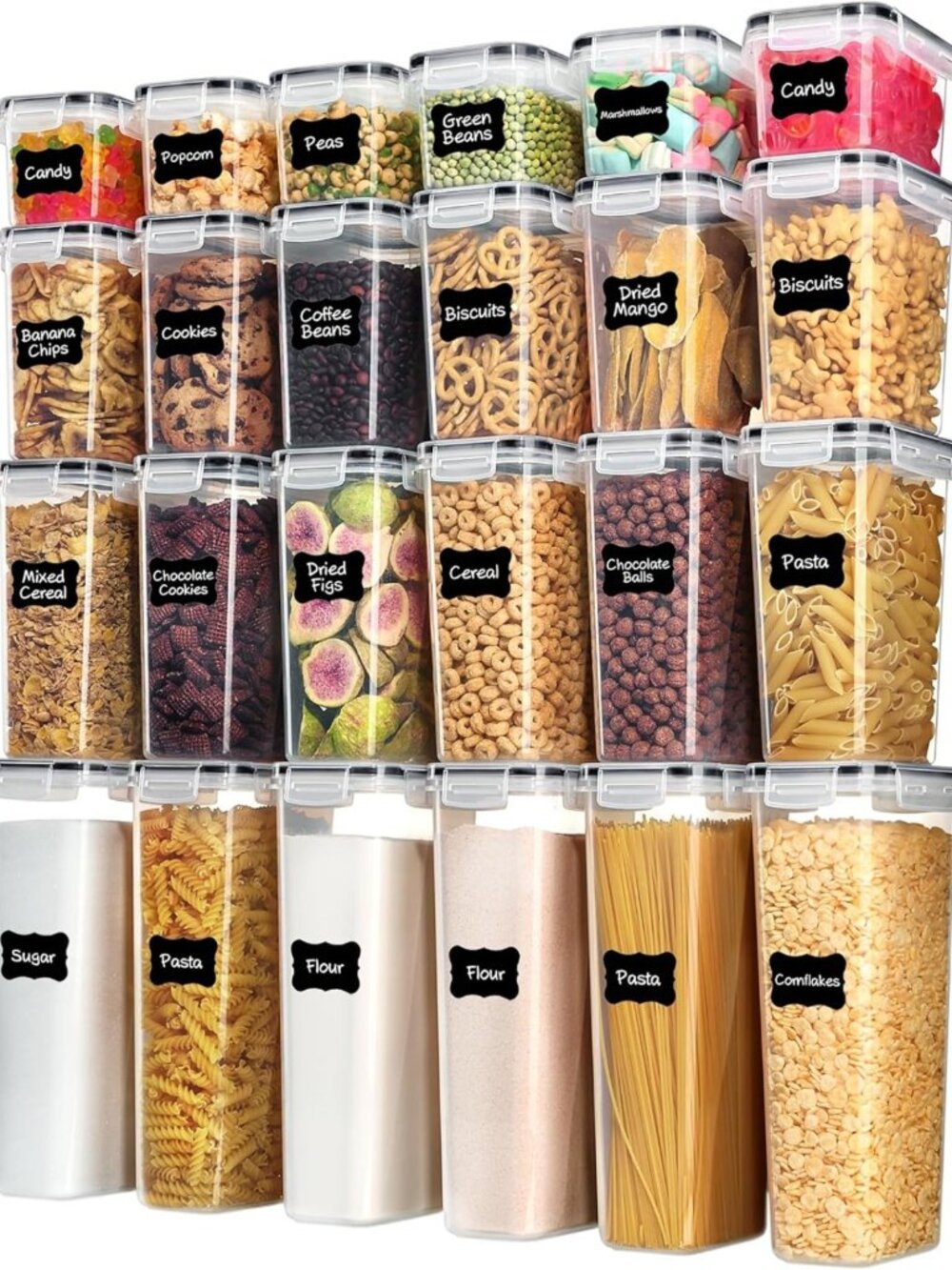 Airtight Plastic Food Storage Containers Set - 24 Pcs Canisters for Kitchen